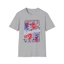 Load image into Gallery viewer, Patriotic Celebration T-Shirt, USA Shirt, Fourth of July Tee, Fireworks Graphic Tee, Summer Casual Wear, American Pride Clothing