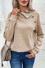 Load image into Gallery viewer, Gray Asymmetric Buttons Detail High Neck Textured Sweatshirt