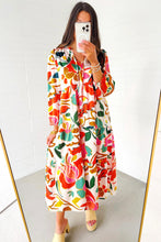 Load image into Gallery viewer, Orange Floral Print Split V Neck Tiered Maxi Dress