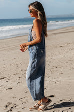 Load image into Gallery viewer, Stone Blue Distressed Bib Pocket Wide Leg Denim Overall