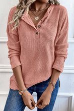 Load image into Gallery viewer, Rose Tan Rib Textured Henley Knit Top