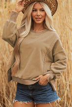 Load image into Gallery viewer, Dark Khaki Fuzzy Sherpa Splicing Pullover Sweatshirt with Side Slit