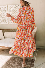 Load image into Gallery viewer, Multicolor Boho Floral Collared Long Sleeve Ruffled Dress