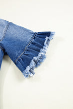 Load image into Gallery viewer, Peacock Blue Raw Edge Ruffled Short Sleeve Denim Jacket