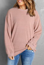 Load image into Gallery viewer, Pink Solid Ribbed Knit Round Neck Pullover Sweatshirt