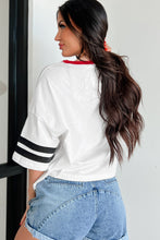 Load image into Gallery viewer, White USA Letter Printed Varsity Striped Sleeve Round Neck Tee