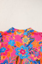 Load image into Gallery viewer, Rose Floral Print Puff Sleeve V Neck Blouse