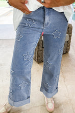Load image into Gallery viewer, Dusk Blue Foiled Star Patchwork Straight Leg Loose Jeans