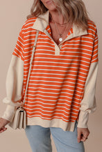 Load image into Gallery viewer, Orange Stripe Color Block Loose Fit Collared Drop Shoulder Sweatshirt