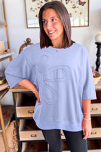 Load image into Gallery viewer, Clearly Aqua Floral Patched Half Sleeve Tunic Top