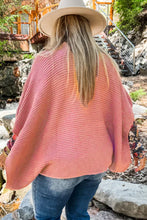 Load image into Gallery viewer, Light Pink Ribbed Knit Half Sleeve Plus Size Poncho Style Sweater