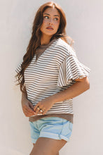 Load image into Gallery viewer, Parchment Contrast Detail Striped Ruffle Short Sleeve Top