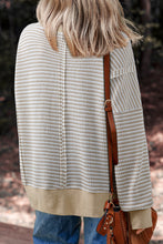 Load image into Gallery viewer, Red Stripe Ribbed Trim Drop Shoulder Long Sleeve Oversize Top