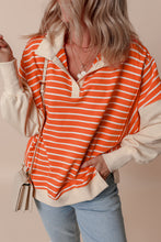 Load image into Gallery viewer, Orange Stripe Color Block Loose Fit Collared Drop Shoulder Sweatshirt
