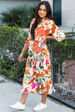 Load image into Gallery viewer, Orange Floral Print Split V Neck Tiered Maxi Dress