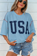 Load image into Gallery viewer, Beau Blue USA Graphic Half Sleeve Loose Ribbed Top