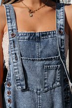 Load image into Gallery viewer, Stone Blue Distressed Bib Pocket Wide Leg Denim Overall
