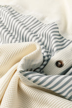 Load image into Gallery viewer, Gray Waffle Printed Patchwork Drawstring Hooded Long Sleeve Top