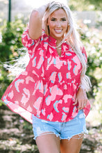 Load image into Gallery viewer, Rose Floral Print Puff Sleeve V Neck Blouse