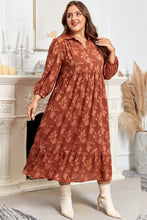 Load image into Gallery viewer, Cinnamon Plus Size Textured 3D Flower Pattern Ruffle Hem 3/4 Sleeve Long Dress