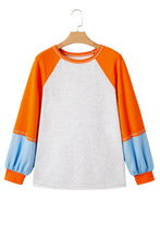 Load image into Gallery viewer, Light Grey Color Block Raglan Sleeve Contrast Stitching Loose Fit Top