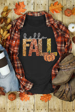 Load image into Gallery viewer, Black Hello Fall Letter Pumpkin Printed Thanksgiving T Shirt
