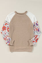 Load image into Gallery viewer, Parchment Floral Patchwork Long Sleeve Ribbed Blouse