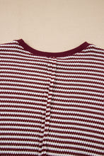 Load image into Gallery viewer, Red Stripe Ribbed Trim Drop Shoulder Long Sleeve Oversize Top