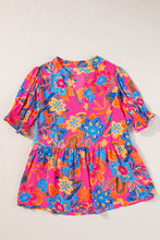 Load image into Gallery viewer, Rose Floral Print Puff Sleeve V Neck Blouse