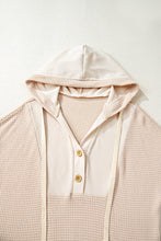 Load image into Gallery viewer, Oatmeal Waffle Patchwork Drop Shoulder Hooded Long Sleeve Top