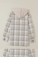 Load image into Gallery viewer, Khaki Plaid Removable Hood Buttoned Shacket