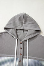 Load image into Gallery viewer, Gray Waffle Printed Patchwork Drawstring Hooded Long Sleeve Top