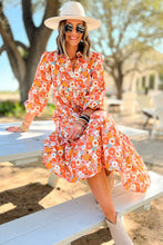 Load image into Gallery viewer, Multicolor Boho Floral Collared Long Sleeve Ruffled Dress