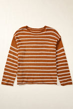 Load image into Gallery viewer, Brown Stripe Drop Shoulder Casual Sweater