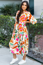 Load image into Gallery viewer, Orange Floral Print Split V Neck Tiered Maxi Dress