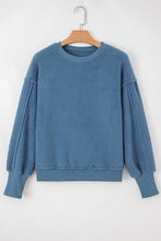 Load image into Gallery viewer, Sail Blue Fleece Drop Shoulder Exposed Seam Patchwork Casual Sweatshirt