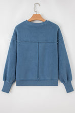 Load image into Gallery viewer, Sail Blue Fleece Drop Shoulder Exposed Seam Patchwork Casual Sweatshirt