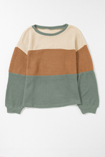 Load image into Gallery viewer, Green Stripe Textured Color Block Bubble Sleeve Baggy Top