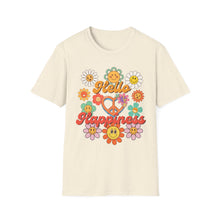 Load image into Gallery viewer, Hello Happiness Floral T-Shirt, Cute Graphic Tee, Unisex Softstyle Shirt, Summer Vibes Apparel, Gift for Friends, Positive Energy Wear