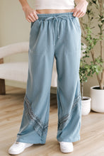 Load image into Gallery viewer, Dusk Blue Lace Crochet Patched Lace-up High Waist Wide Leg Pants