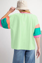 Load image into Gallery viewer, Light Blue Color Block Stitching Sleeve Round Neck Oversize Top