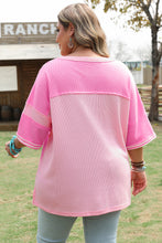 Load image into Gallery viewer, Pink Stripe Patchwork Colorblock Plus Size T Shirt