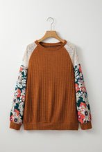 Load image into Gallery viewer, Cinnamon Floral Patchwork Long Sleeve Ribbed Blouse