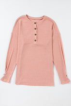 Load image into Gallery viewer, Rose Tan Rib Textured Henley Knit Top