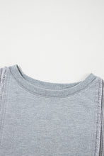 Load image into Gallery viewer, Light Grey Waffle Patchwork Long Sleeve Raw Hem Pullover Top