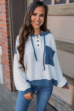 Load image into Gallery viewer, Light Pink Corded Colorblock Patch Pocket Drawstring Hooded Top