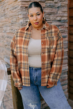 Load image into Gallery viewer, Brown Plaid Print Flap Pocket Buttoned Plus Size Shacket
