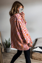 Load image into Gallery viewer, Orange Vibrant Abstract Print Drop Shoulder V Neck Tunic Oversized Sweater