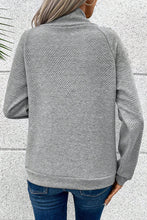 Load image into Gallery viewer, Gray Asymmetric Buttons Detail High Neck Textured Sweatshirt