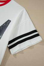 Load image into Gallery viewer, White Retro USA Striped Trim Short Sleeve Plus Size Tee